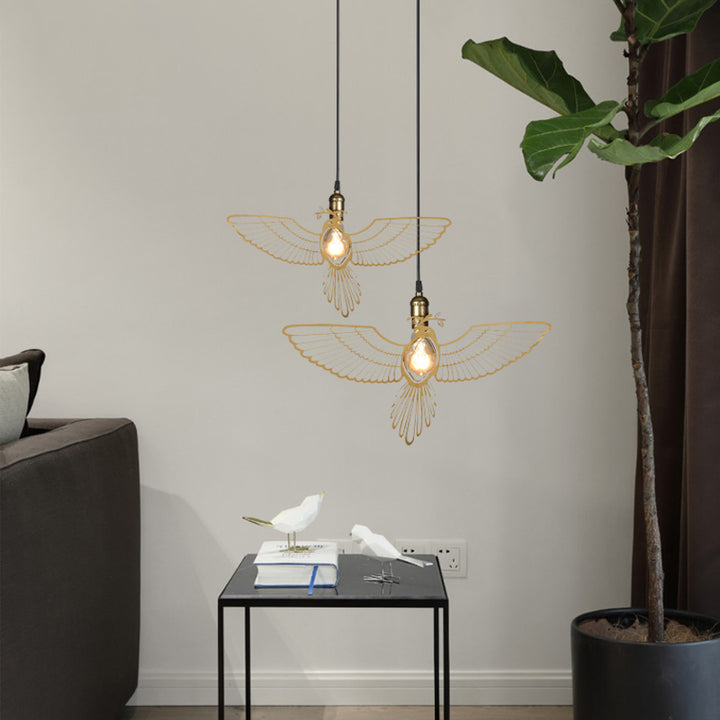 Traditionelle rustikale Pendelleuchte mit 1 Licht aus Eisen mit Vogelmotiv für Wohnzimmer 