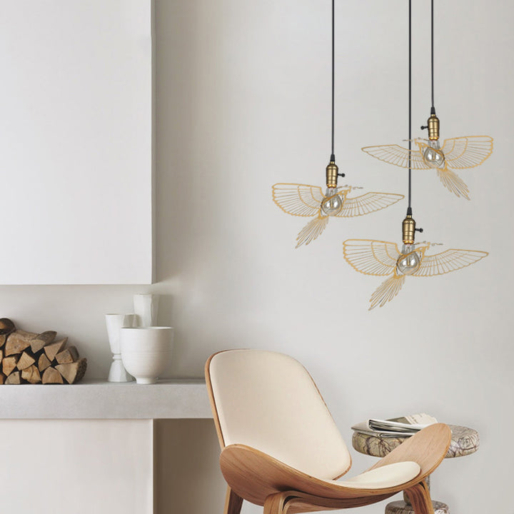 Traditionelle rustikale Pendelleuchte mit 1 Licht aus Eisen mit Vogelmotiv für Wohnzimmer 