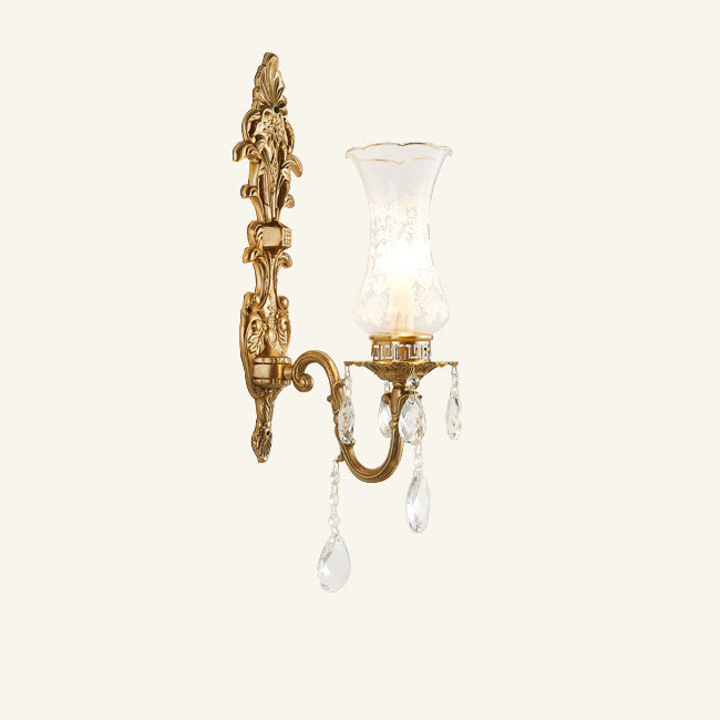Applique murale traditionnelle européenne en cuivre avec verre 1/2 lumière pour salon 