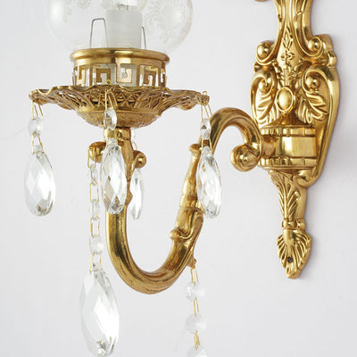 Applique murale traditionnelle européenne en cuivre avec verre 1/2 lumière pour salon 