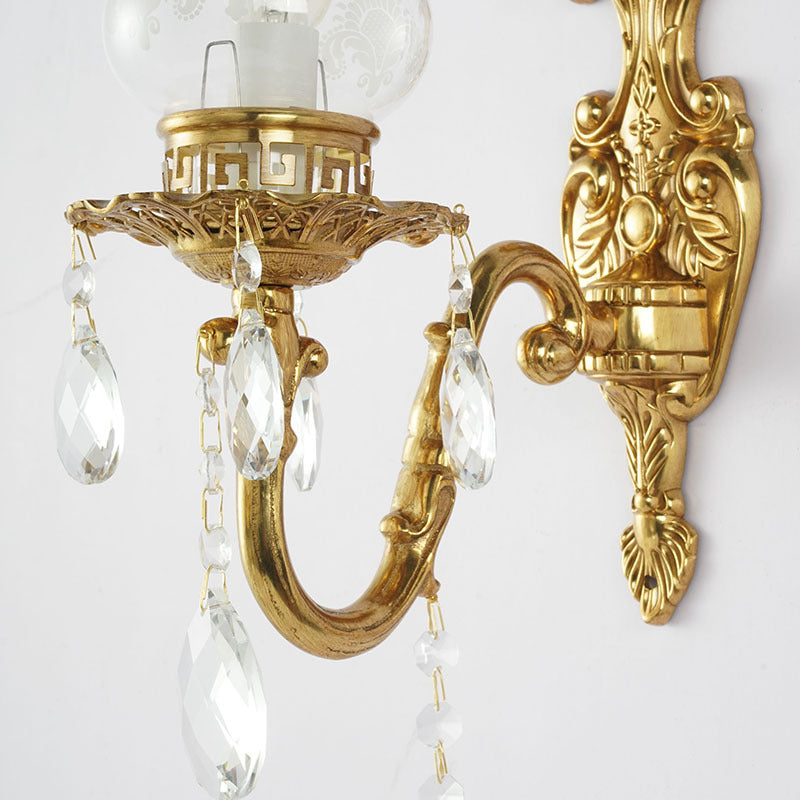 Applique murale traditionnelle européenne en cuivre avec verre 1/2 lumière pour salon 