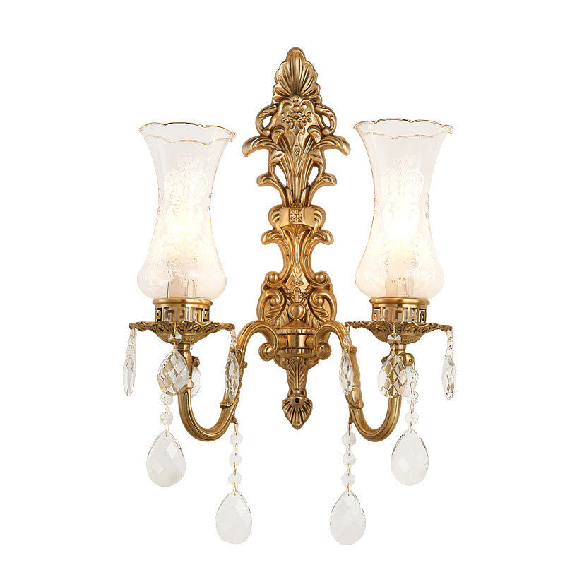 Applique murale traditionnelle européenne en cuivre avec verre 1/2 lumière pour salon 