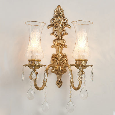 Applique murale traditionnelle européenne en cuivre avec verre 1/2 lumière pour salon 