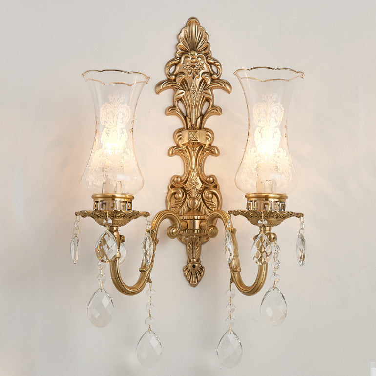 Applique murale traditionnelle européenne en cuivre avec verre 1/2 lumière pour salon 