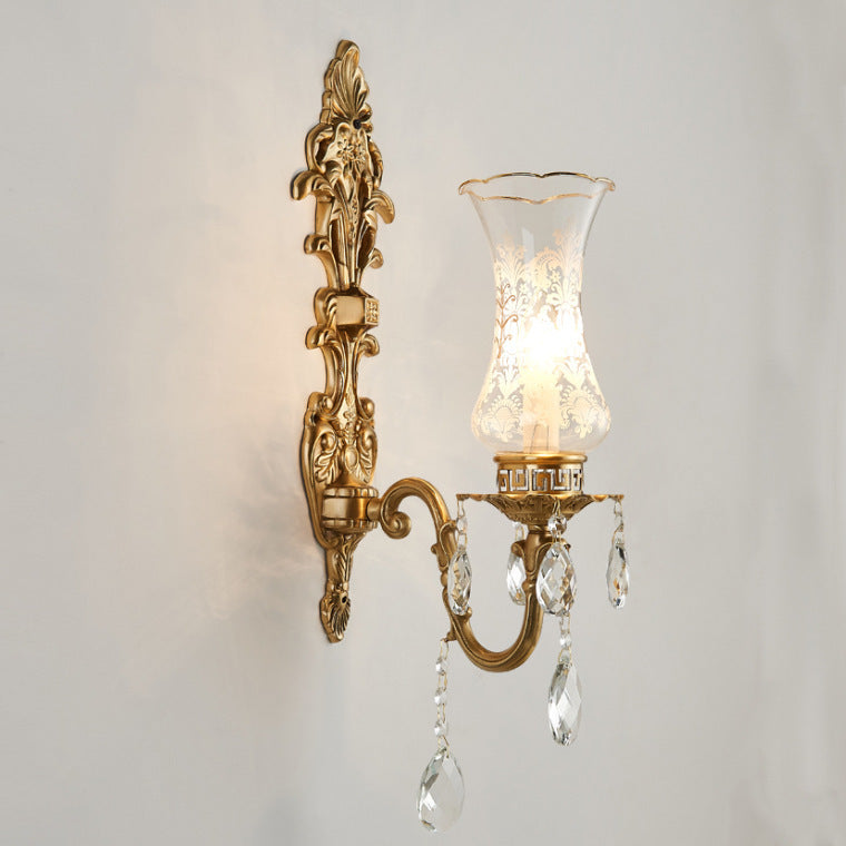 Applique murale traditionnelle européenne en cuivre avec verre 1/2 lumière pour salon 