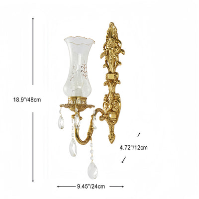 Applique murale traditionnelle européenne en cuivre avec verre 1/2 lumière pour salon 