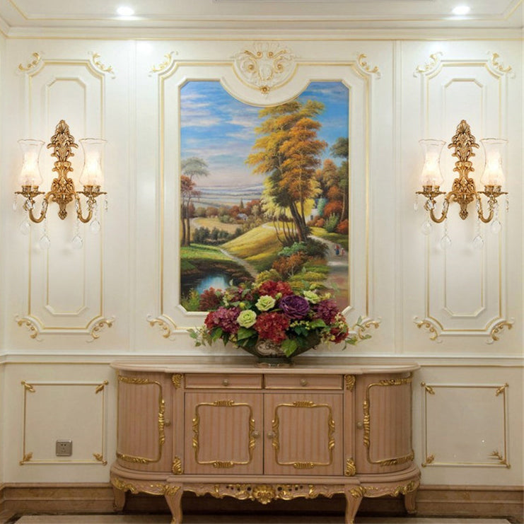 Applique murale traditionnelle européenne en cuivre avec verre 1/2 lumière pour salon 