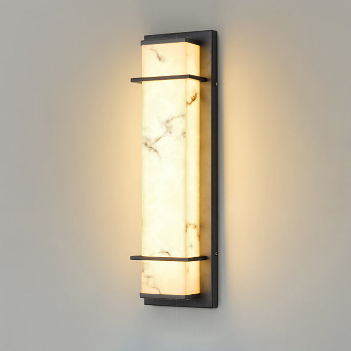 Applique murale LED en résine rectangulaire traditionnelle chinoise en acier inoxydable pour extérieur 