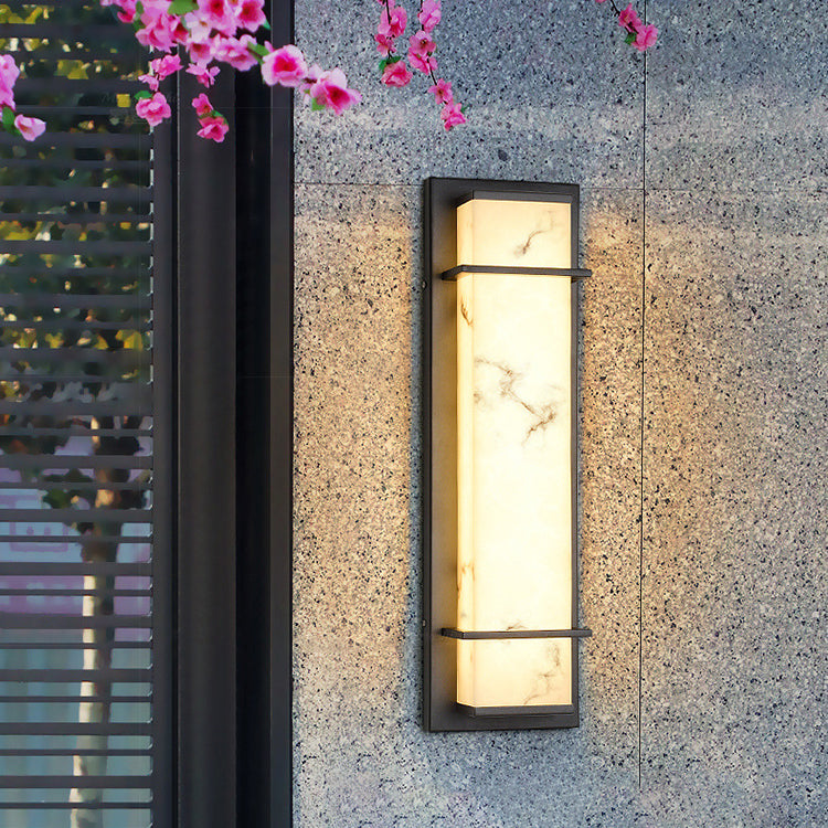 Applique murale LED en résine rectangulaire traditionnelle chinoise en acier inoxydable pour extérieur 