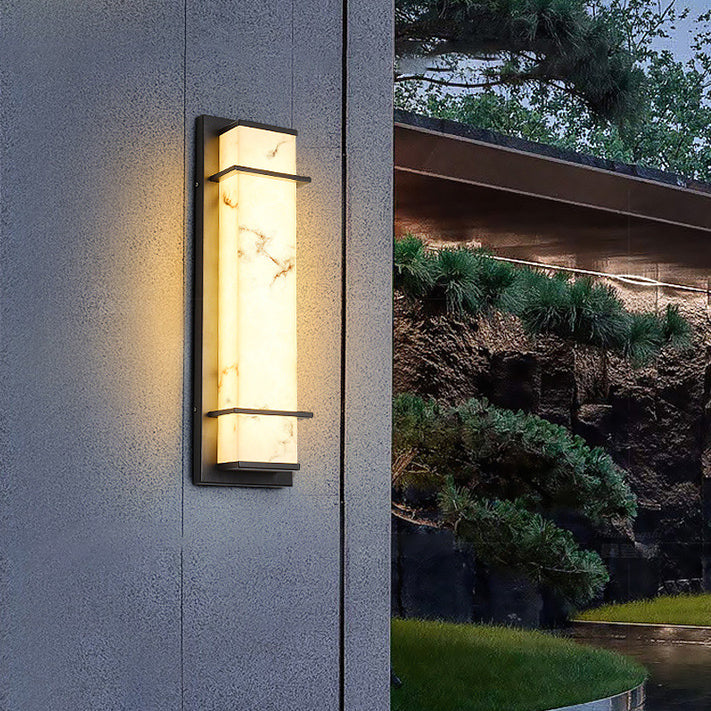 Applique murale LED en résine rectangulaire traditionnelle chinoise en acier inoxydable pour extérieur 