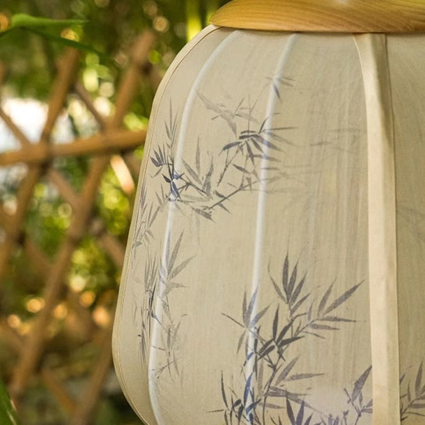 Lampe de table LED en tissu de bois cylindrique chinois traditionnel pour salon 