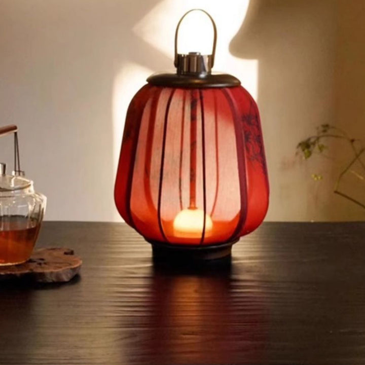 Lampe de table LED en tissu de bois cylindrique chinois traditionnel pour salon 