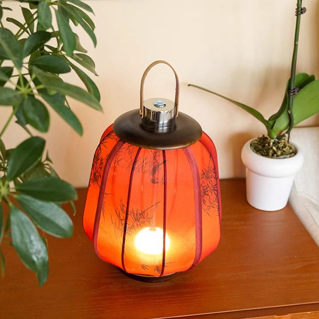 Lampe de table LED en tissu de bois cylindrique chinois traditionnel pour salon 