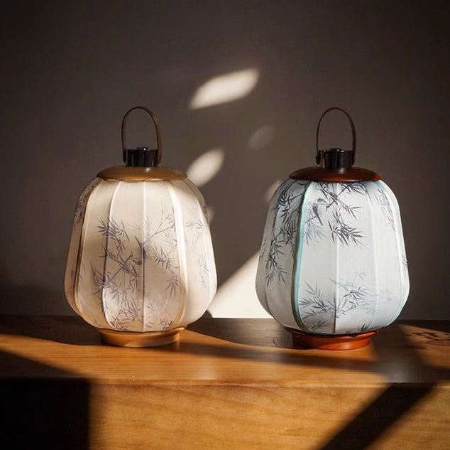 Lampe de table LED en tissu de bois cylindrique chinois traditionnel pour salon 