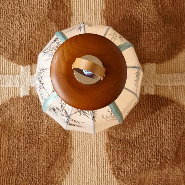 Lampe de table LED en tissu de bois cylindrique chinois traditionnel pour salon 
