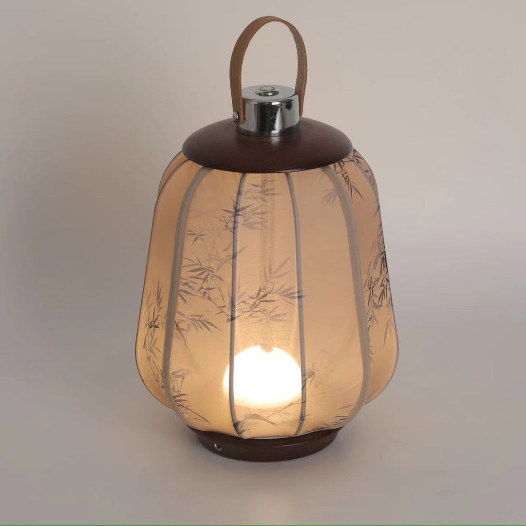 Lampe de table LED en tissu de bois cylindrique chinois traditionnel pour salon 