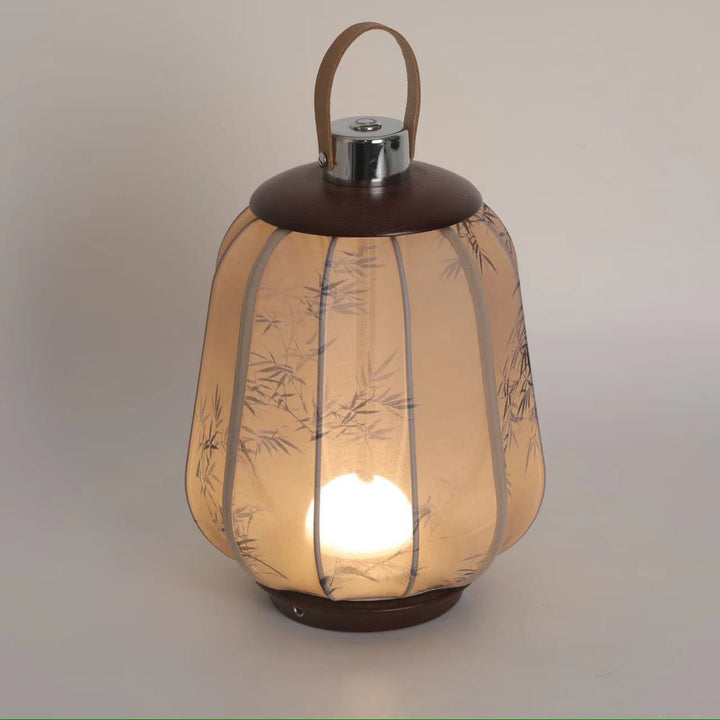 Lampe de table LED en tissu de bois cylindrique chinois traditionnel pour salon 