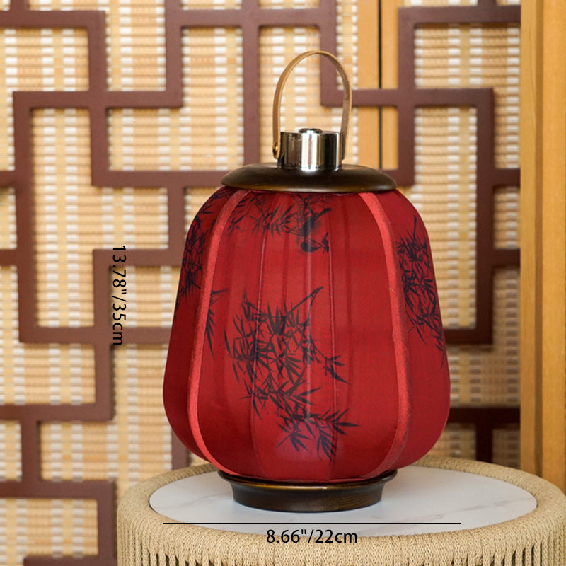 Lampe de table LED en tissu de bois cylindrique chinois traditionnel pour salon 