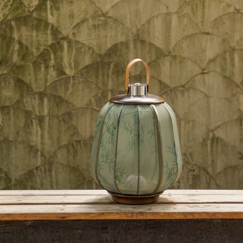 Lampe de table LED en tissu de bois cylindrique chinois traditionnel pour salon 