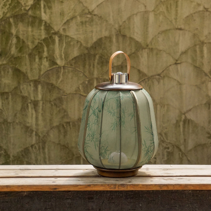Lampe de table LED en tissu de bois cylindrique chinois traditionnel pour salon 