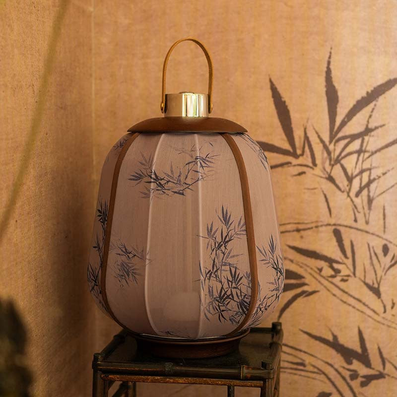 Lampe de table LED en tissu de bois cylindrique chinois traditionnel pour salon 