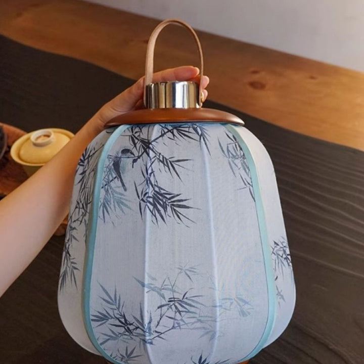 Lampe de table LED en tissu de bois cylindrique chinois traditionnel pour salon 