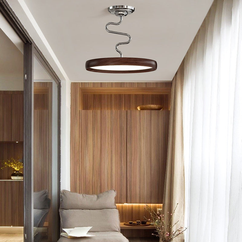 Modern Minimalist Round Aluminum Wood Acrylic Semi-Flush Mount Ceiling Light For Living Room