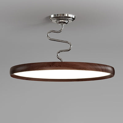 Modern Minimalist Round Aluminum Wood Acrylic Semi-Flush Mount Ceiling Light For Living Room