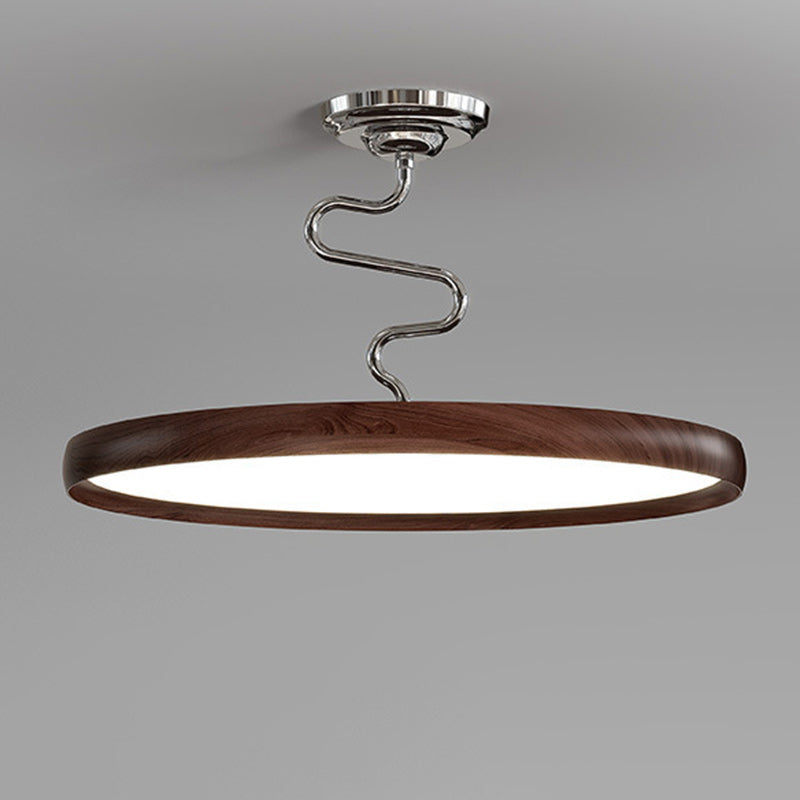 Modern Minimalist Round Aluminum Wood Acrylic Semi-Flush Mount Ceiling Light For Living Room