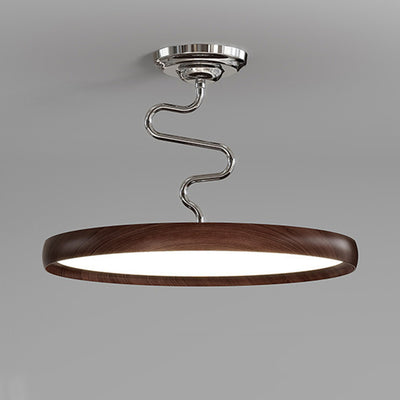 Modern Minimalist Round Aluminum Wood Acrylic Semi-Flush Mount Ceiling Light For Living Room