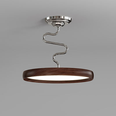 Modern Minimalist Round Aluminum Wood Acrylic Semi-Flush Mount Ceiling Light For Living Room