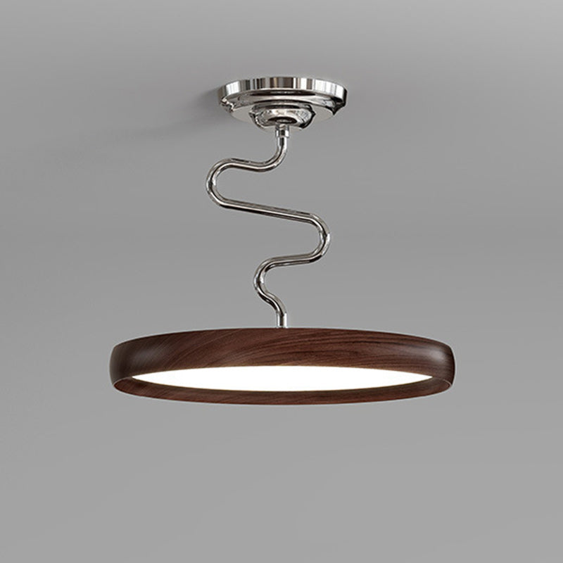 Modern Minimalist Round Aluminum Wood Acrylic Semi-Flush Mount Ceiling Light For Living Room