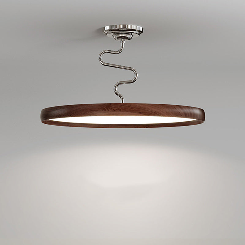 Modern Minimalist Round Aluminum Wood Acrylic Semi-Flush Mount Ceiling Light For Living Room