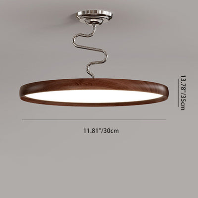 Modern Minimalist Round Aluminum Wood Acrylic Semi-Flush Mount Ceiling Light For Living Room