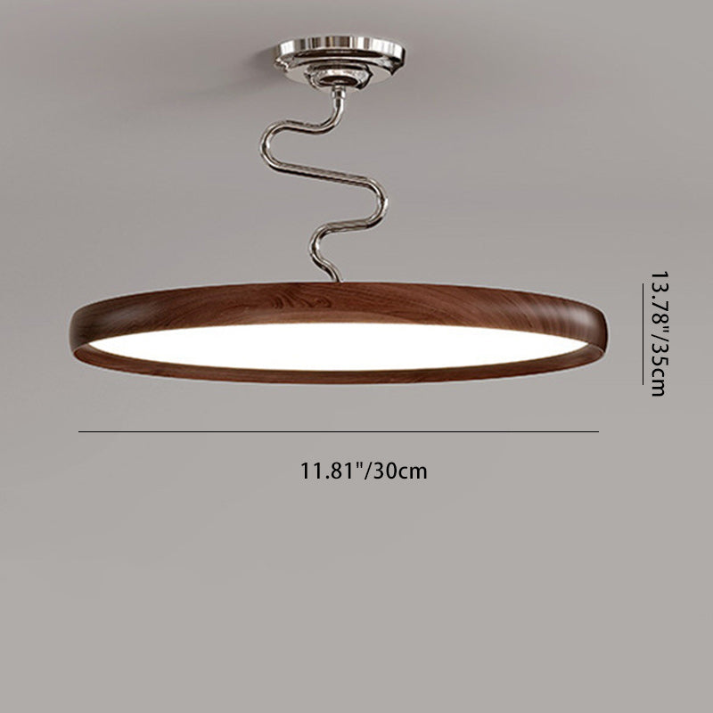 Modern Minimalist Round Aluminum Wood Acrylic Semi-Flush Mount Ceiling Light For Living Room