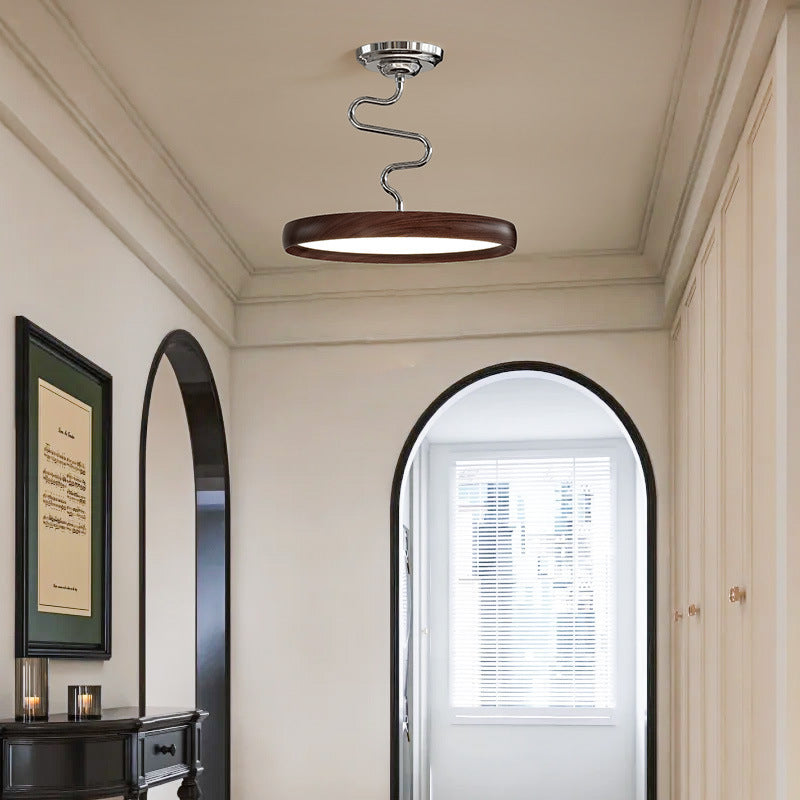 Modern Minimalist Round Aluminum Wood Acrylic Semi-Flush Mount Ceiling Light For Living Room