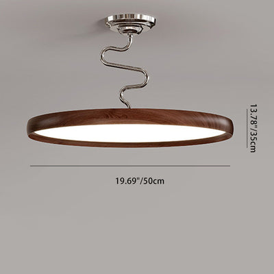 Modern Minimalist Round Aluminum Wood Acrylic Semi-Flush Mount Ceiling Light For Living Room