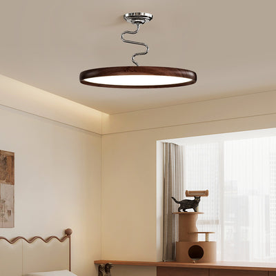 Modern Minimalist Round Aluminum Wood Acrylic Semi-Flush Mount Ceiling Light For Living Room