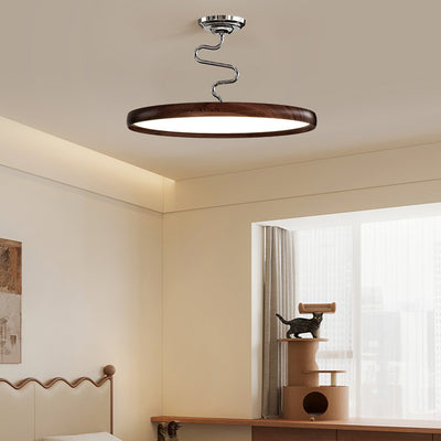Modern Minimalist Round Aluminum Wood Acrylic Semi-Flush Mount Ceiling Light For Living Room