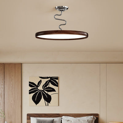 Modern Minimalist Round Aluminum Wood Acrylic Semi-Flush Mount Ceiling Light For Living Room
