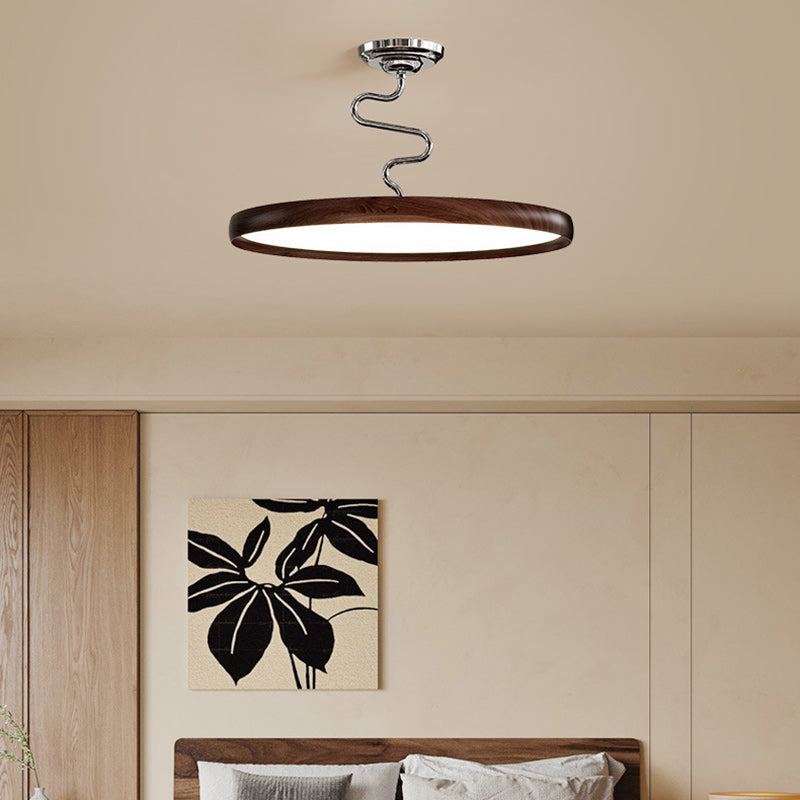 Modern Minimalist Round Aluminum Wood Acrylic Semi-Flush Mount Ceiling Light For Living Room