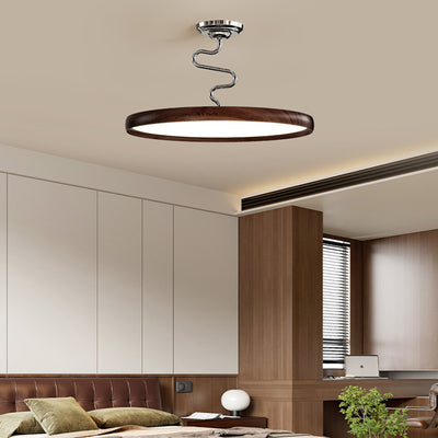 Modern Minimalist Round Aluminum Wood Acrylic Semi-Flush Mount Ceiling Light For Living Room