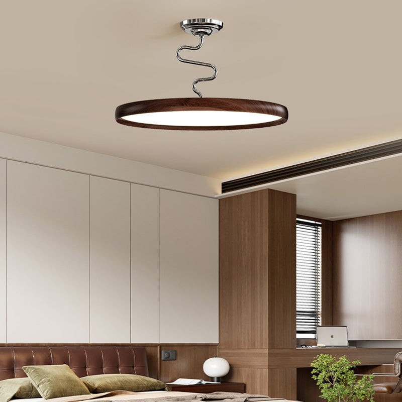 Modern Minimalist Round Aluminum Wood Acrylic Semi-Flush Mount Ceiling Light For Living Room