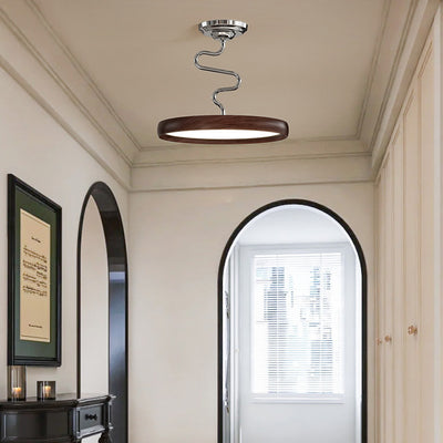 Modern Minimalist Round Aluminum Wood Acrylic Semi-Flush Mount Ceiling Light For Living Room