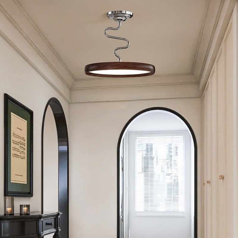 Modern Minimalist Round Aluminum Wood Acrylic Semi-Flush Mount Ceiling Light For Living Room