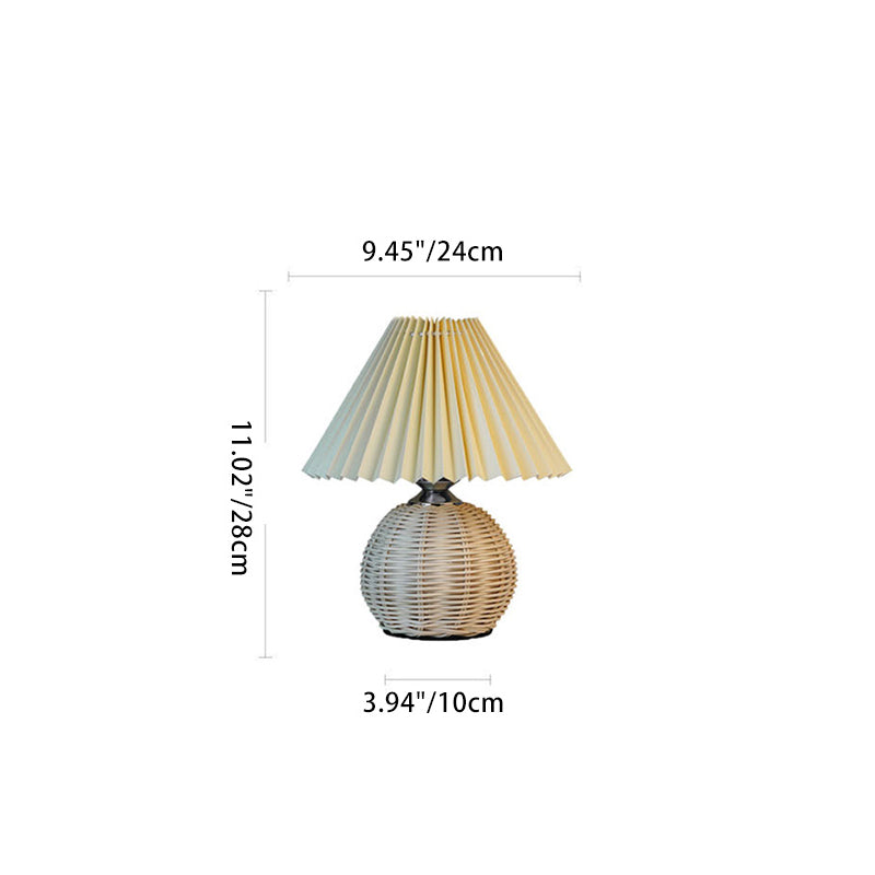 Lampe de table LED en tissu rotin plastique cône scandinave contemporain pour salon 