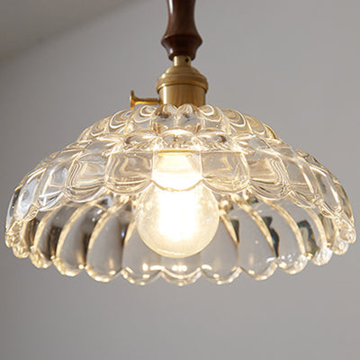 Contemporary Nordic Round Iron Wood Glass 1-Light Pendant Light For Living Room