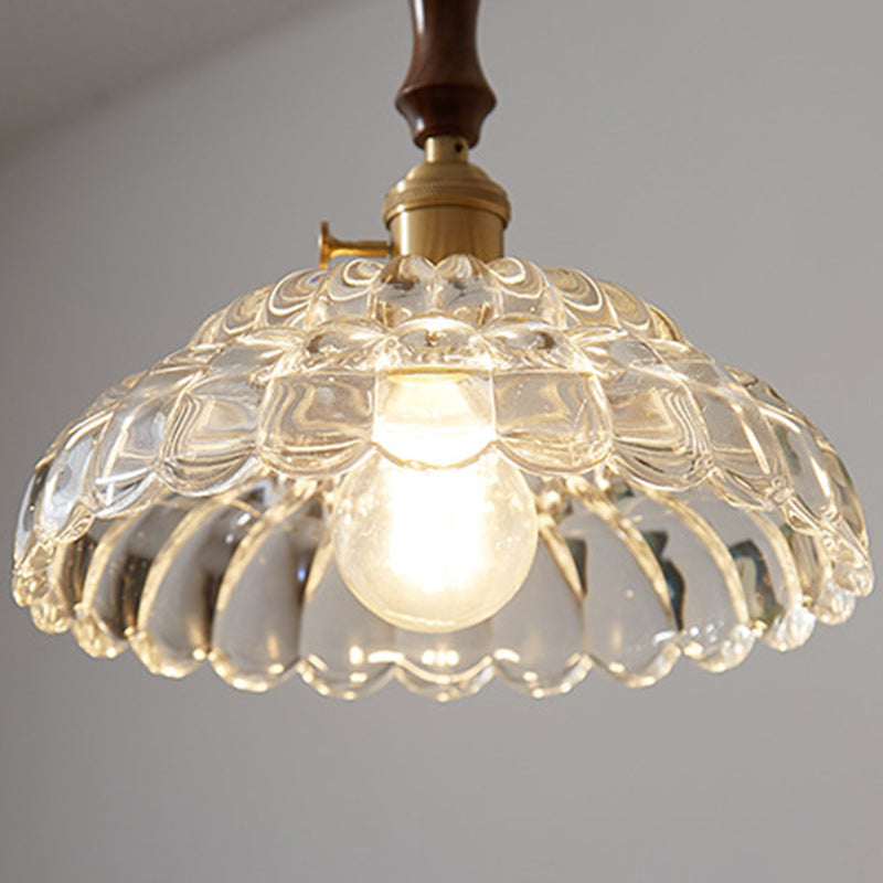 Contemporary Nordic Round Iron Wood Glass 1-Light Pendant Light For Living Room