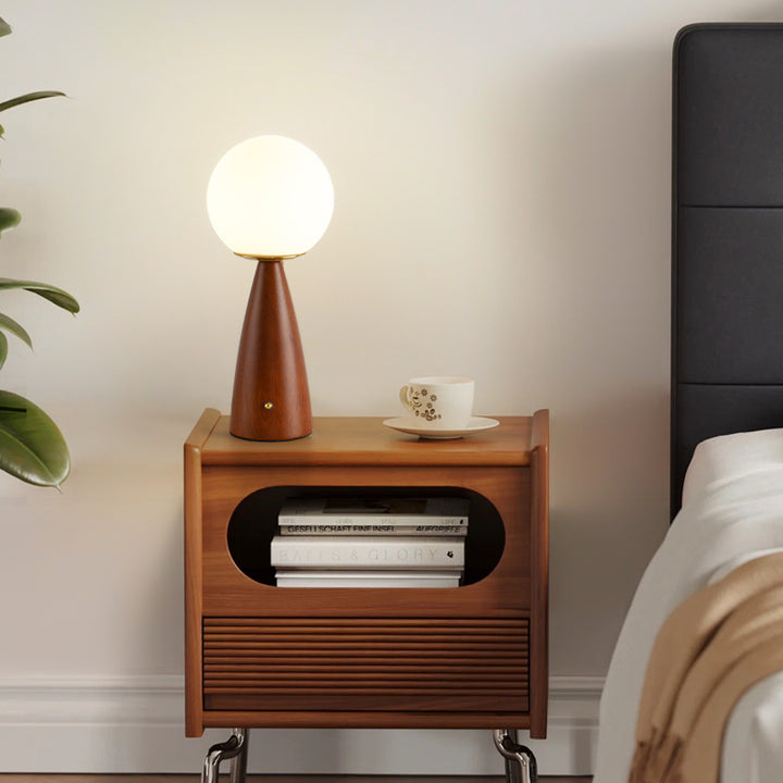 Lampe de table LED en bois, fer et verre à colonne vintage traditionnelle pour salon 