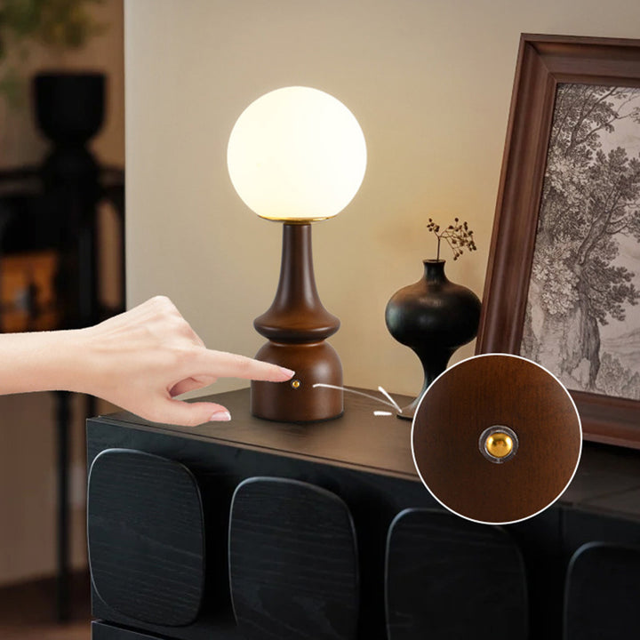 Lampe de table LED en bois, fer et verre à colonne vintage traditionnelle pour salon 